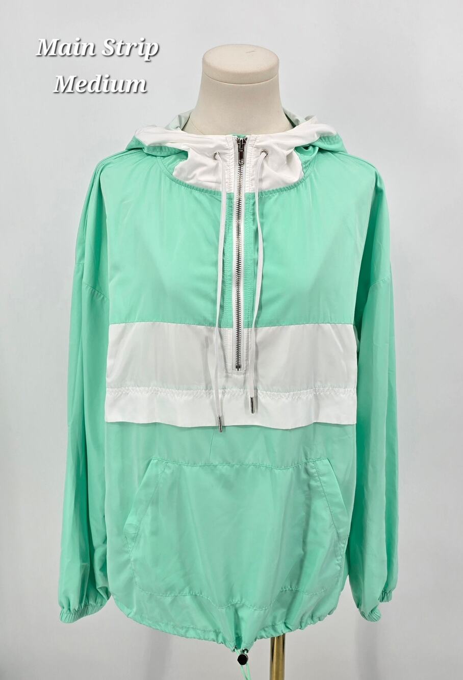 Main Strip Mint & White Half-Zip Windbreaker | Size M